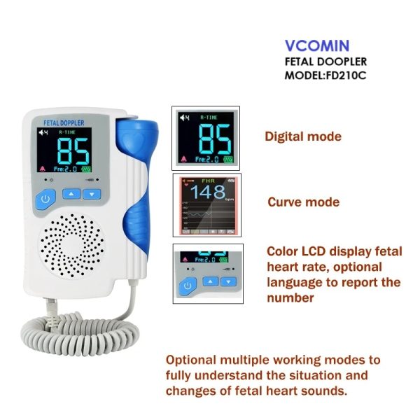 VCOMIN FD210C Rechargable Fetal Doppler Baby Monitor LCD Color Display Portable Baby Heart Rate Monitor