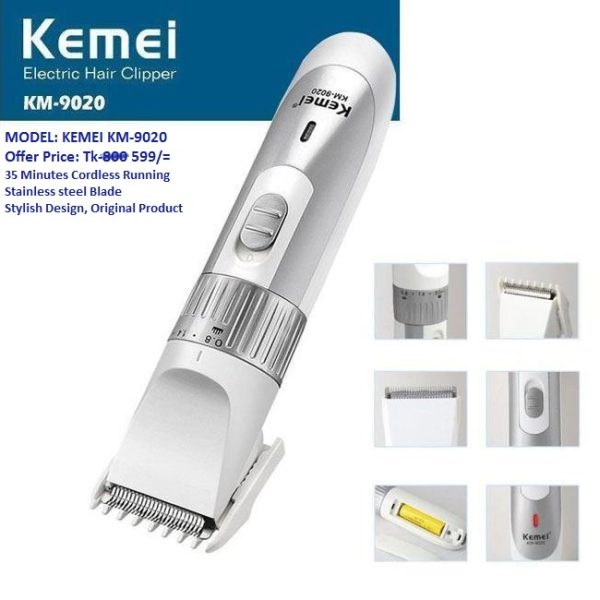 Kemei KM-9020 Exclusive Rechargeable Hair Clipper & Trimmer - Silver & Golden