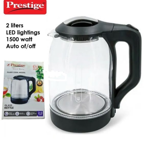 Prestige Crystal Glass Electric Kettle 2.0 Litre With Led Lights, Heat Resistant with On/Off Switch 1500 Watt